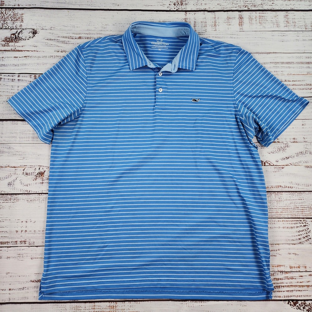 Vineyard Vines Performance Polo Shirt Mens XL Blue White Striped Golf.